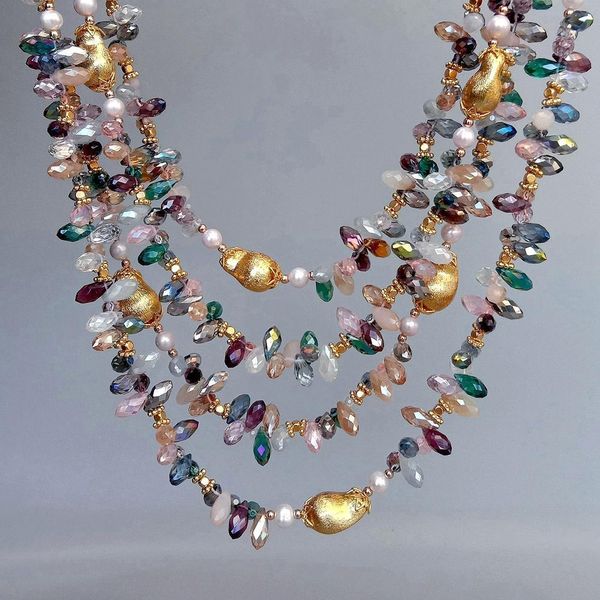 Colliers Y.ying 4 brins multi couleur cristal brossé perle blanche perle déclaration collier bijoux pour femmes filles 230923
