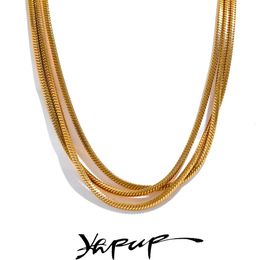 Gargantillas Yhpup Impermeable Acero inoxidable en capas Superposición ajustable Collar de cadena larga 18K Chapado en oro Metal Joyería de moda de moda 231109