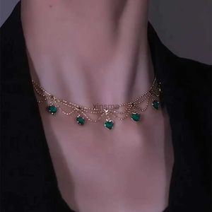 Chokers YOUNGX Vintage Emerald Zirkoon Hart Ketting Luxe Gelaagde Echt Vergulde Rood Groen Kristal Choker Voor Vrouwen Sieraden Gift YQ240201