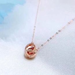 Gargantillas Yunli Joyería Fina Real 18K Oro Rosa Collar Colgante Clásico Doble Anillo Diseño Puro AU750 Cadena para Mujeres Regalo de Boda 231129