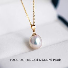 Sautoirs Yunli réel 18K or jaune collier pendentif goutte d'eau naturelle perle d'eau douce pur AU750 bijoux fins pour les femmes PE020 231218