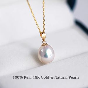 Sautoirs Yunli réel 18K collier en or jaune pendentif goutte d'eau perle d'eau douce naturelle pure AU750 bijoux fins pour les femmes PE020 231222
