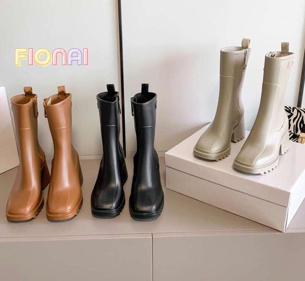 Choles bottes de créateur femmes Betty talon Zip botte PVC caoutchouc genou chaussons bout carré chaussures plate-forme imperméable Welly chaussure de pluie