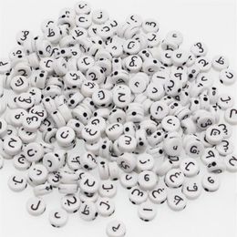 CHONGAI 300 pièces rondes acryliques lettres de l'alphabet arabe perles en vrac mélange de lettres pour la fabrication de bijoux bricolage perles accessoires 4X7mm Y200730264x