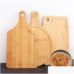 Bloques para cortar Cortar Tabla de cortar de madera redonda Cocina con mango Comida de madera maciza Pizza Pan Fruta Puede colgar Gota Entrega Inicio Ga Dhde3