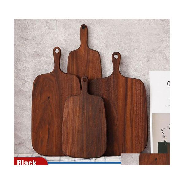 Bloques para picar Tabla de cortar de nogal negro colgable Durable Chuleta de madera Fruta Pizza Sushi Bandeja para barbacoa Sólido Sin pintar Cocina antideslizante D Otahg