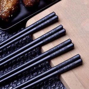Baguettes 1 paires de bâtonnets de sushi chinois en alliage noir, réutilisables, antidérapants, lavables au lave-vaisselle, qualité bambou