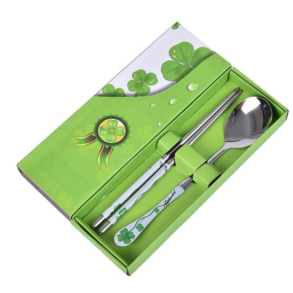 1 Juego de palillos chinos, cuchara, tenedor, palillos de cocina reutilizables de acero inoxidable, patrones personalizados para regalo de niños