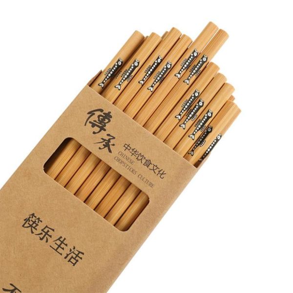 Baguettes 10 paires de style chinois imprimé bambou coffret cadeau vaisselle de cuisine vaisselle