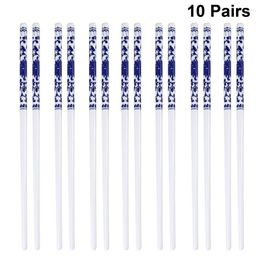 Baguettes 10 paires longues en porcelaine bleue et blanche délicate pour nouilles à sushi