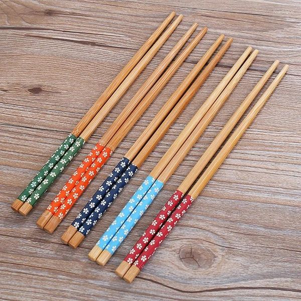 Baguettes 10 Paires Réutilisable Chinois Classique En Bois Traditionnel Vintage À La Main Fleur Naturelle Bambou Sushi Outils