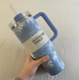 DHL extincteur 40oz tumbler tyw colorant bleu clair rose rose poignée couvercle paille à bière tasse de bouteille d'eau en poudre en poudre