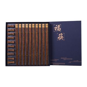 Eetstokjes 10pairs hoogwaardige premium natuurlijke wenge houten houder cadeau -doos huishouden bestek servies set Chinese 230302