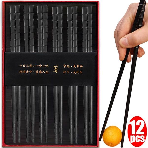 Palillos 12-2PCS Aleación china Patrón de bambú Negro Antideslizante Lavavajillas Reutilizable Grado Juego de vajilla de cocina