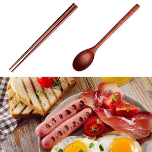 Palillos, 16 Uds., cuchara de madera con mango largo y juego de cubiertos, vajilla reutilizable, utensilios combinados para comer