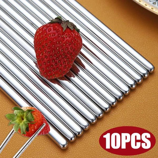 Palillos chinos de acero inoxidable, 2/10 Uds., palillos antideslizantes para Sushi, palillos de Metal para picar, suministros de vajilla de cocina para el hogar