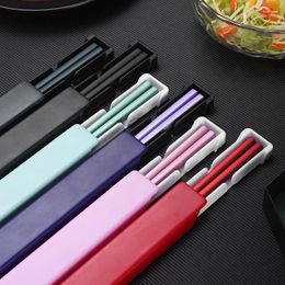 Palillos picksticks 304 Chopstick de acero inoxidable Cortera de vajilla Viajes portátiles con soporte de caja de almacenamiento Accesorios de cocina