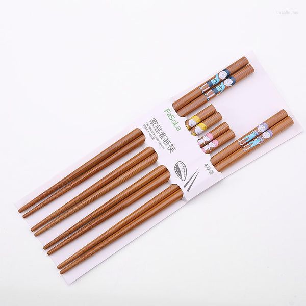 4 pares de palillos chinos reutilizables, clásicos, de madera, tradicionales, hechos a mano, de bambú, Sushi, utensilios de cocina, juego familiar
