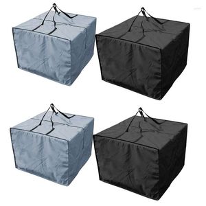 Baguettes 4 pièces meubles d'extérieur coussins de siège sac de rangement étanche ensemble de jardin couvre transportant carré gris noir 81X81x61cm