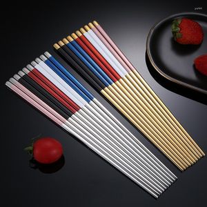 Baguettes 5 paires en métal chinois 304 en acier inoxydable, baguettes de voyage portables, bâtonnets réutilisables pour Sushi Hashi