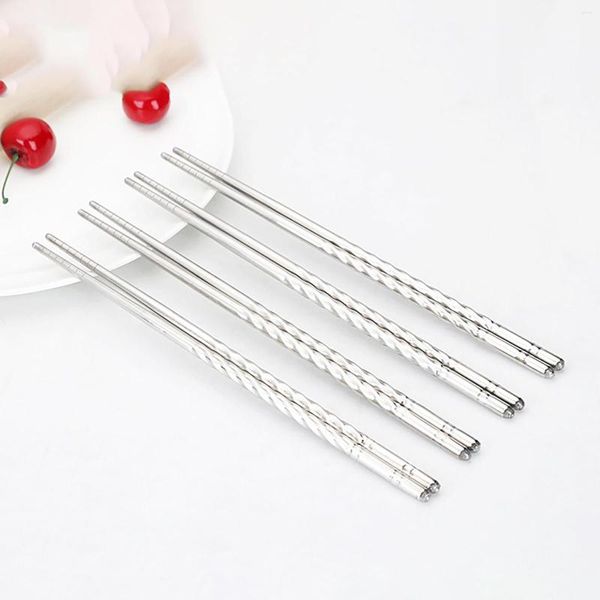 Palillos 5 pares de palillos de acero inoxidable chinos coreanos reutilizables de metal