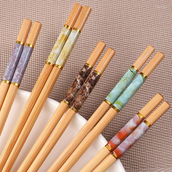 Palillos 5 PairJapanese Style Reutilizable Bambú Natural Sushi Pizza Fideos Herramienta Vajilla Set Vajilla