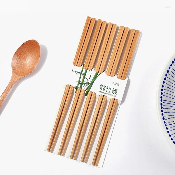Baguettes 5 Paires Bambou Ménage Vaisselle Fait Main Bois Sain Chinois Chop Bâtons Réutilisable
