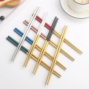 Eetstokjes 5 paar roestvrij staal Meerkleurig Lichtgewicht Herbruikbaar Antislip Chop Sticks Vaatwasmachinebestendig 8,2 inch