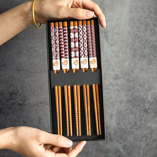 Palillos 5 pares de palillos japoneses, palitos respetuosos con el medio ambiente, bambú Natural, vajilla reutilizable para comer, chuleta de Sushi