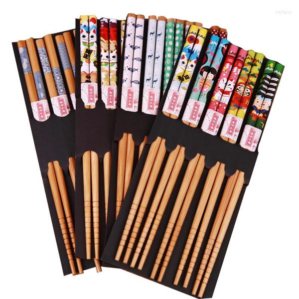 5 pares de palillos reutilizables de estilo japonés, utensilios de cocina de fideos de sushi naturales, juego de vajilla de lomo