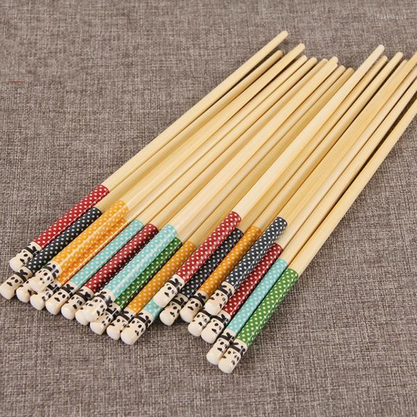 Palillos 5 unids/set bambú Panda Dot madera cocina restaurante cantimplora reutilizable vajilla para arroz Sushi carne Chop Sticks