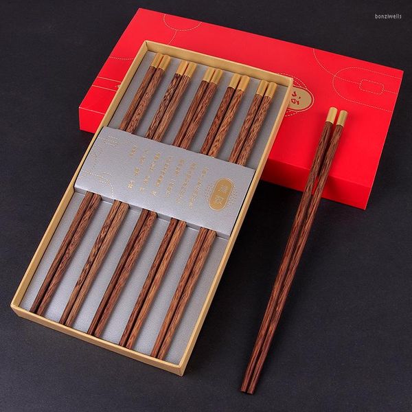 Baguettes ensemble chinois boîte-cadeau réutilisable naturel haute qualité WengeWood ménage vaisselle ronde en bois