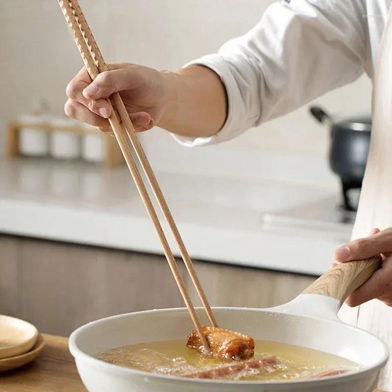 Chopsticks Extra Long Wooden Polished Beech Wood Fried Noodle Anti-slip Kitchen Cooking Tools