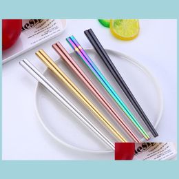 Chopsticks glanzende titanium vergulde eetstokjes anti scalding highgrade 304 roestvrij staal regenboog gouden zwarte vierkante druppel levering 2 dhasb