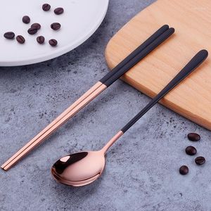 Eetstokjes Goud 18/10 Koreaanse Roestvrijstalen Lepel Set Lange Steel Platte Antislip Dessertlepels Servies