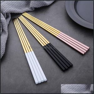 Chopsticks Gold 304 Mariage en acier inoxydable avec revêtement noir blanc rose extrémité élevée Grand Dro yydhhome ot3qe