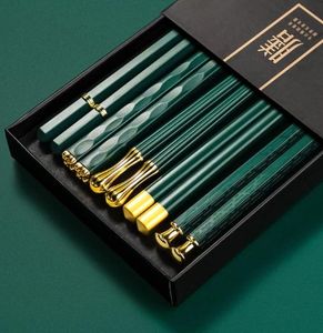 Chopsticks Green Japans voor het eten van sushi set herbruikbaar metaal Koreaanse sticks huishoudstoelgare met cadeau case2357467