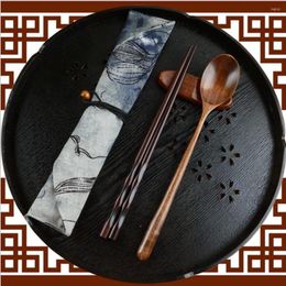 Baguettes japonais Vintage cuillère en bois bois de châtaignier naturel ensemble valeur vaisselle 2 pièces cadeau fait main #45