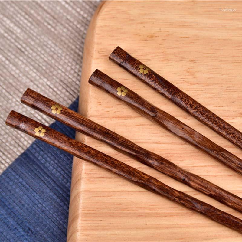 Chopsticks Little Golden Flower Japanese-style Solid Wood Thread Pointed Sushi Household Cutlery Chopstick