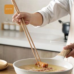 Palillos palillos largos haya alargada frotamiento antideslizante cocina frita freír Anti herramienta de cocina vajilla 42cm hogar japonés
