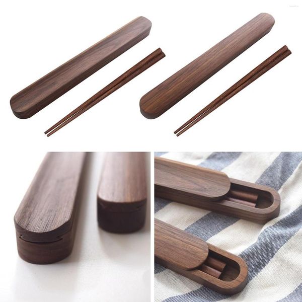 Baguettes portables en bois de noyer noir avec boîte de rangement