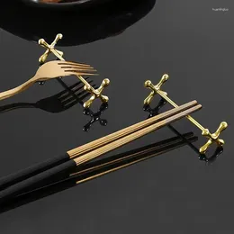 Chopsticks Tray Holder metalen rust herbruikbare lepel roestvrij staal anti-rollende elegante vork goud