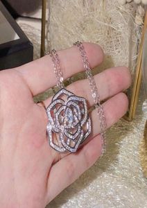 Chouchong merk bruiloft sieraden set luxe 925 sterling zilveren rozenbloem hanger pave witte saffier cz diamant edelstenen feest 9420538