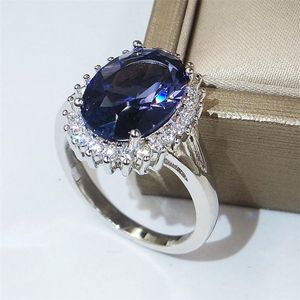 Chouchong Top Sell New Fine Jewelry 925 Sterling Silver Oval Cut Blue Sapphire CZ Diamond Gemstones Eternity Birthstone Women Wedding Ring