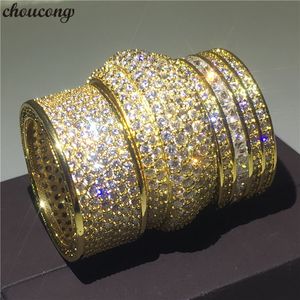 Choucong 2018 bague de luxe grande bande or jaune rempli de diamant anniversaire anneaux de mariage pour femmes hommes bijoux de doigt