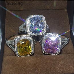 choucong 3 kleuren geboortesteen trouwring voor vrouwen kussen gesneden 10ct diamant 14 kt wit goud gevulde verlovingsband ring