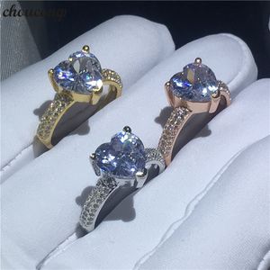 Choucong 3 Kleuren Hartvorm Ring 3ct Diamond 925 Sterling Silver Engagement Wedding Band Ringen voor Dames Sieraden Gift