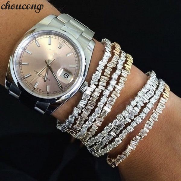 Choucong 6 couleurs Baguette bracelet manchette 5A Cz pierre or blanc rempli bracelets de fête bracelets pour femmes hommes accessoires de mariage