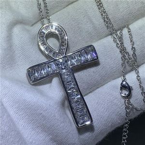 Choucong Ankh Cross Pendant 925 Sterling Silver 5A CZ Stone Chain Cross Pendant Necklace for Women Men Party Wedding Jewelry297a