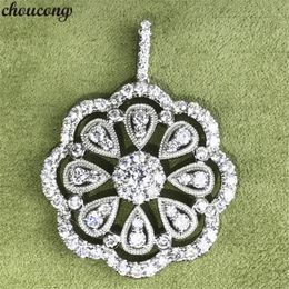 Choucong – pendentifs en forme de grande fleur, en Zircon 5A, en argent Sterling 925 véritable, pendentif de mariage avec collier pour femmes, bijoux de mariée